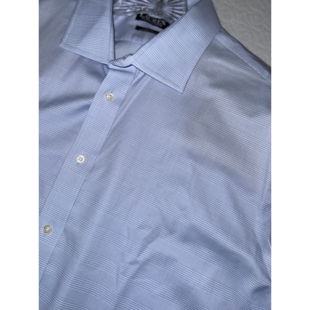 Ralph Lauren Polo Dress Shirt Mens 18.5 36/37 Blue Glen Plaid Supima Cotton